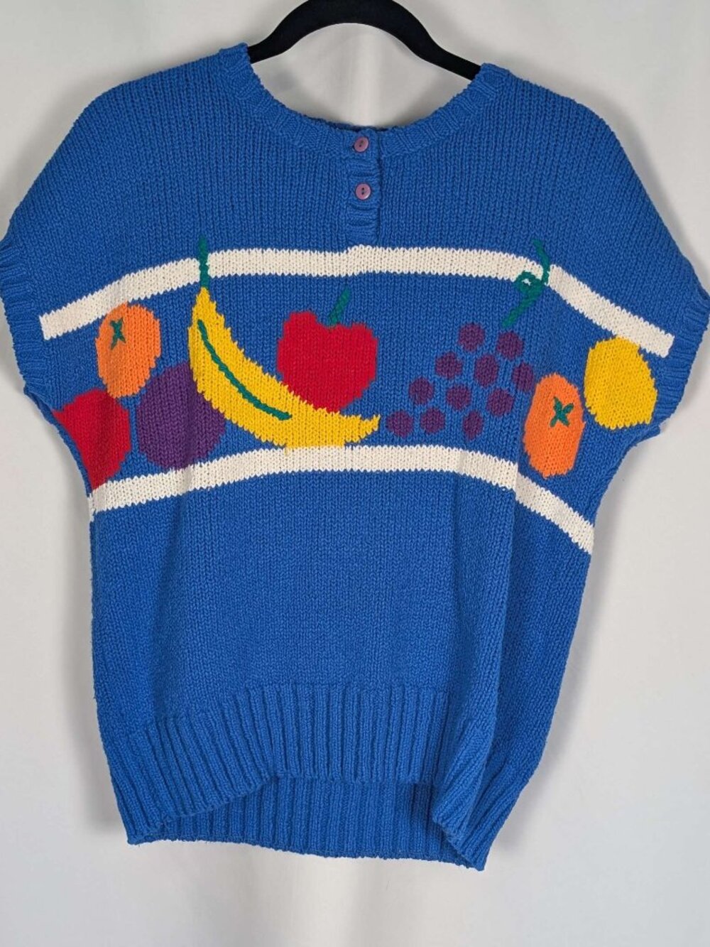 Vintage Colter Bay Short-Sleeve Sweater Colorful Fruit Motif - Size Large